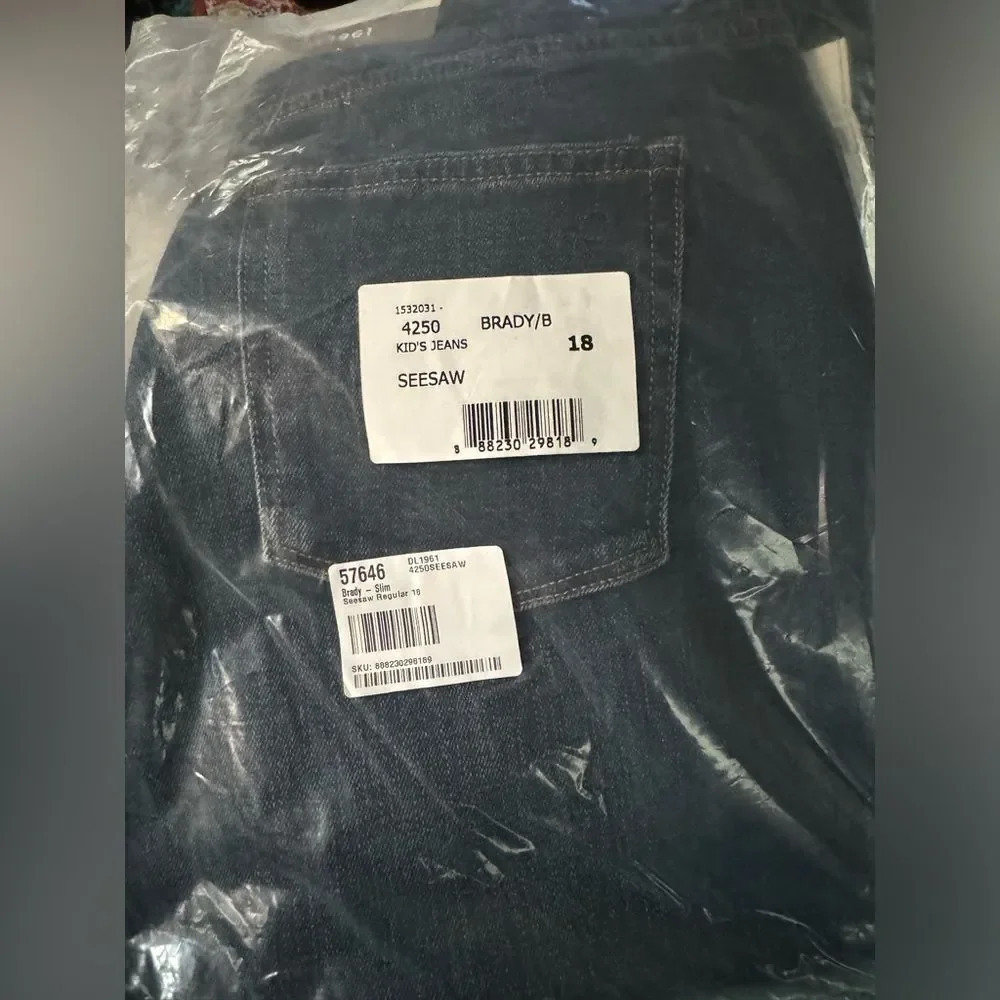 NWT DL1961 Brady Jeans slim sz 18 in seesaw dark denim - Picture 2 of 3